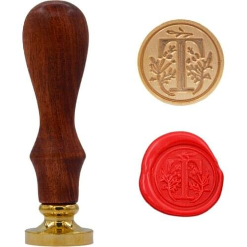 Vintage Style Wooden Handle 26 letter A-Z Alphabet Initial Wax Classic Sealing Wax Seal Stamp (T)