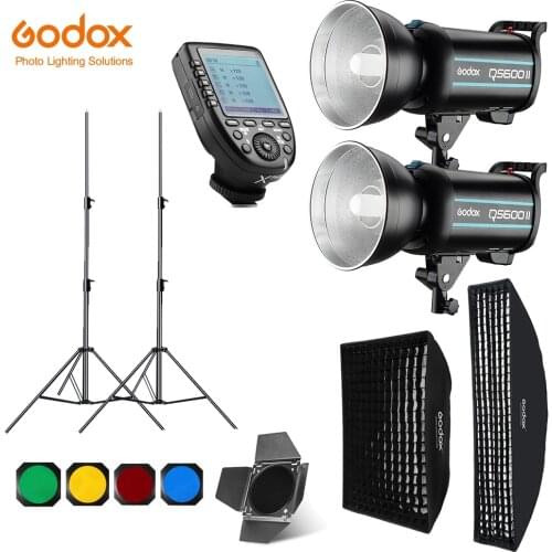Godox QS600II 2x 600Ws Photo Studio Flash Lighting,XPRO Trigger,Softbox,280cm Light Stand,Barn Door,Flash built-in Receivers