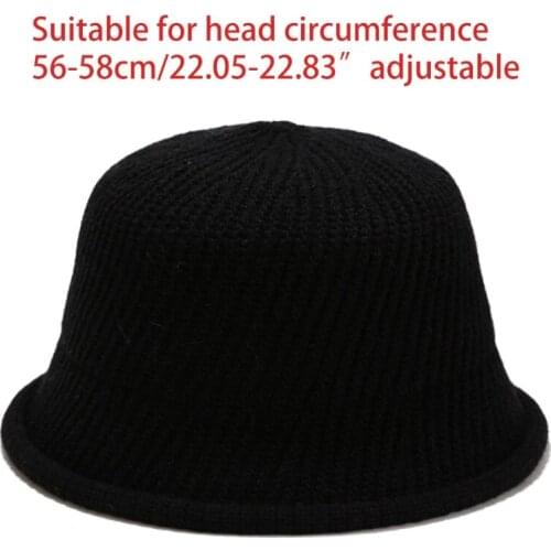 Women Faux Wool Crochet Knitted Bucket Hat Solid Color Rolled Short Brim Flat Top Leisure Warm Panama Fisherman Cap