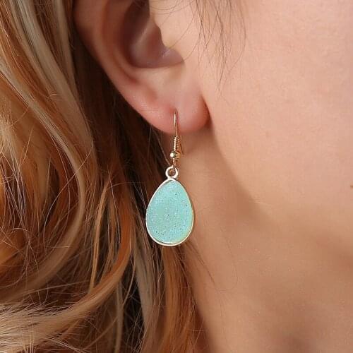 Starry Bling Candy Color White Pink Blue Drop Shape Dangle Earrings Sweet Golden Drop Earrings For Women