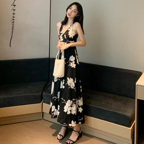 Sexy Maxi Dresses for Women Long Sling Dress Flower Beach Halter Long Dresses