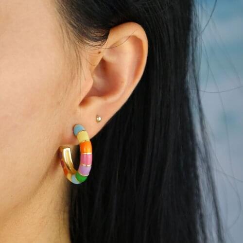 Charm geometric gold color rainbow circle hoop earring fashion candy ear jewelry bohemian style women girl wedding party date