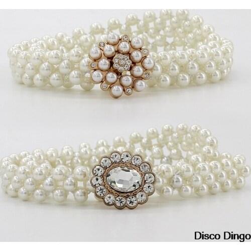 1PC Elegant Woman Belt Elastic Buckle Belt Chain Belt Girl Girl Pearl Thin Waist Chain Fashion Elastic Bel