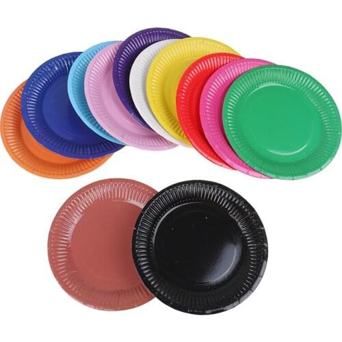 10pcs Disposable Paper Plates Solid Color Fruit Cake Tray Party Supplies Dishes