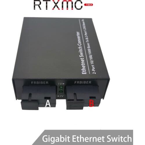 2G2E Port Gigabit Optical Fiber Media Converter Fiber Transceiver Single Fiber Converter 20km SC 1000Mbps Singlemode With Power