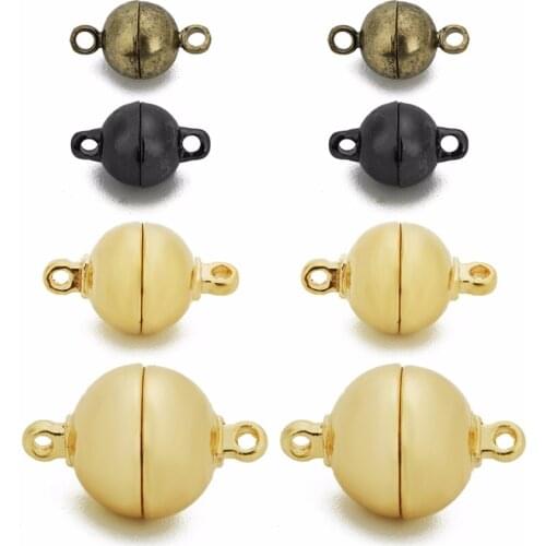 8/10/12/14mm Gold Copper Magnetic Clasps with Hole For Necklace Bracelet Connectors For DIY Jewelry Findings Makings