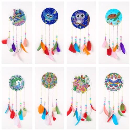 Diamond Painting Dream Catcher Wind Chimes Kit Pendant Art Animal Flowers DIY Diamond Mosaic Hanging Ornaments Home Wall Decor