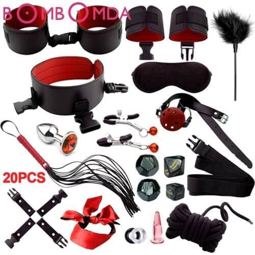 BDSM Bondage Set Sex Toys For Woman Men Under Bed Erotic Restraint Handcuffs & Ankle Cuffs & Eye Mask Adults Games for Couples