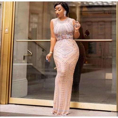 Sparkly Rhinestones Long Dress Women Perspective Outfit Sexy Female Singer Stage Evening Luxurious Dress Womens Birthday Outfit