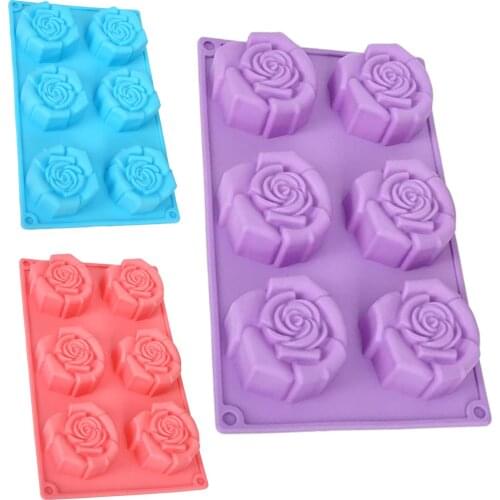 Rose Cake Mold 6-Grid Handmade DIY Flower Baking Tool Chocolate Candy Mold Bakeware Kitchen Gadgets Baking Accessories