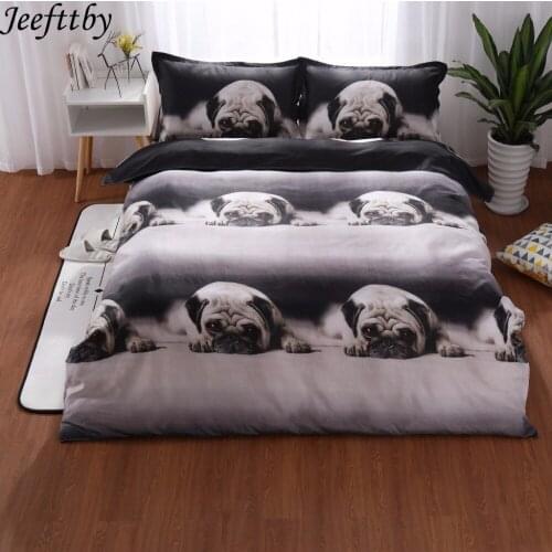 Jeefttby Hot Gray Printing Puppy Bedding Set 2/3pcs Home Textile Duvet Cover Pillowcase Comforter Bed Linen King Size Bedclothes