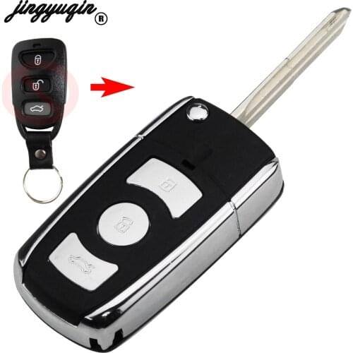 Jinyuqin 10pcs 4 Button Replacement Car Key Shell Cover Fob Case Folding for Kia Hyundai Elantra Sonata Genesis Santa Fe Accent
