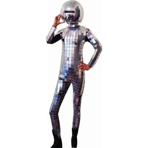 Sexy Girls Silver Mirror costume disco ball club party dress gold Jumpsuit Ladies Christmas gogo clubwear nightlife Cosplay show