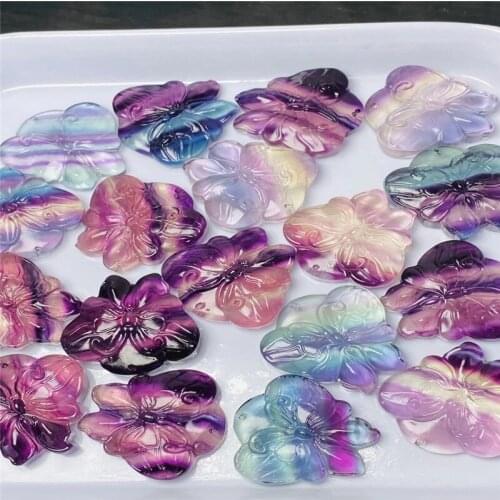 Beautiful Natural Fluorite Crystal Colorful butterfly -mushroom quartz pendant hand carved gemstones for gift