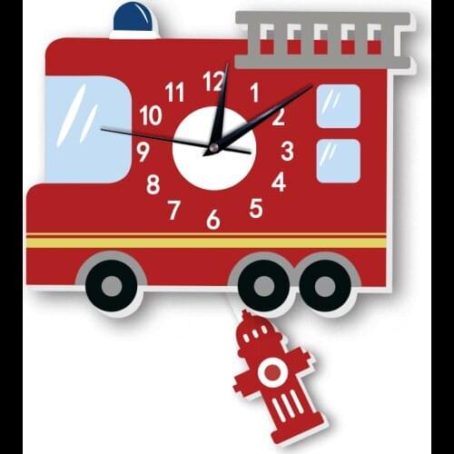 Creative American Fire Truck Wall Clock Wall Stickers Decorative Pendulum Clock For Kidroom Kindergarten Home Decoration Decals