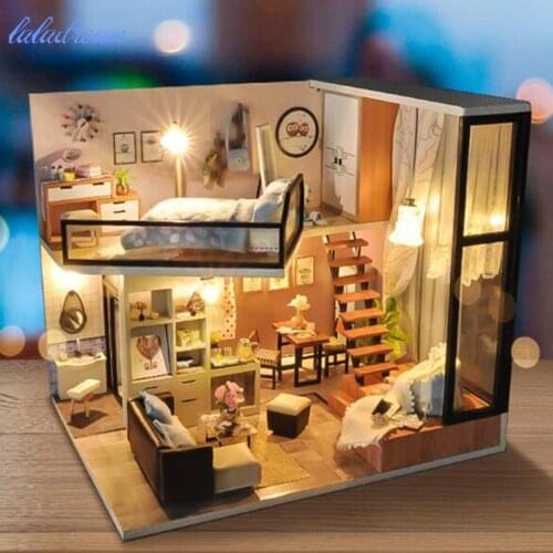 LED Light Doll Houses Miniature Dollhouse Furniture Kit Assembly Model Doll House Handmade Wooden Multicolor Toys Birthday Gift