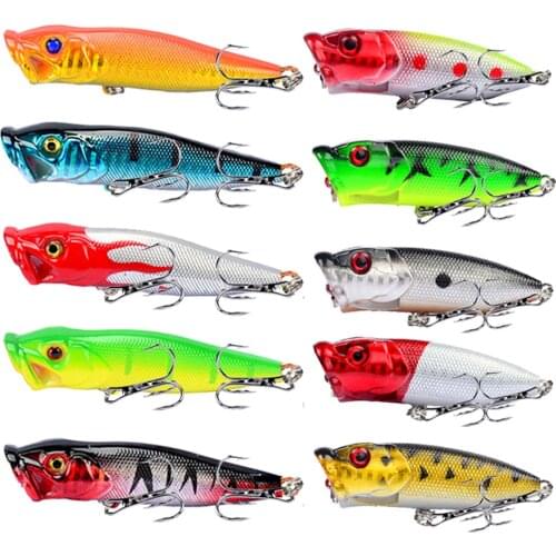 Hot 10pcs/lot Fishing lure Set Mixed 2 models Fishing Tackle 10 Color Top water Popper lures Mix Fishing bait