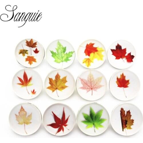 New Arrival 12pcs/lot glass 18mm snap buttons maple leaf leather clasp snap button bracelet snap Bangles jewelry