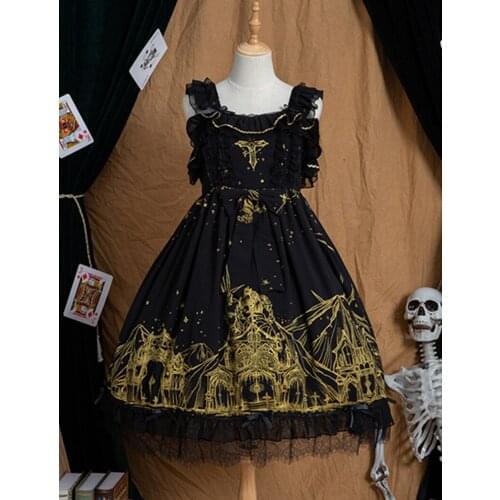 Gothic Lolita Dress THE Church Print Black Lolita One Piece Dress
