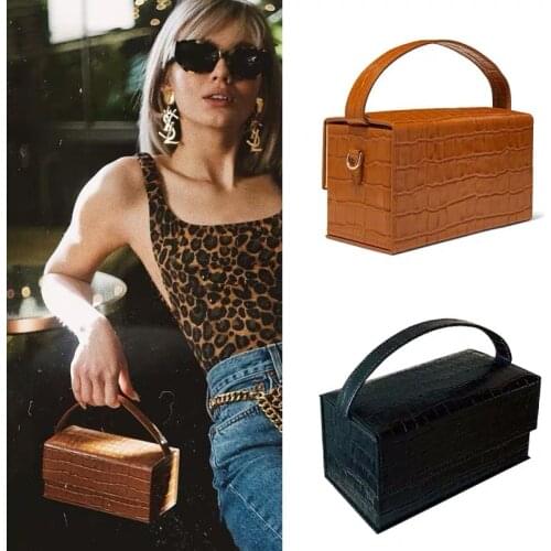 Clear Acrylic Chains Box Bag Women Animal Print Crocodile Alligator Leather Totes Handbag 2019 Mesenger Crossbody Bag