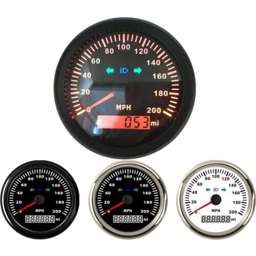 1pc 0-200MPH GPS Speedometers 85mm Black Bezel Speed Indicators 9-32v with High Beam Signal Light Function and GPS Antenna