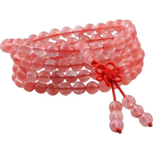 SUNYIK Cherry Quartz Crystal 6mm Buddhist Buddha Meditation 108 Prayer Bead Mala Bracelet/Necklace
