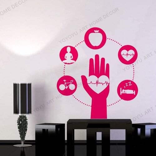 Healthy Lifestyle Vinyl Wall Decals School Apple Sleep Sport Heartbeat Wall Stickers Decor Living Room Kitchen Decor rb725