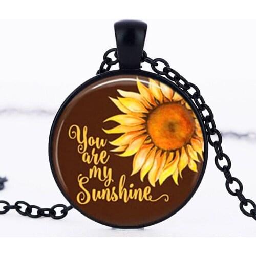 You Are My Sunshine Sunflower Cabochon Glass Chain Pendant Necklace Women Lover Girl Gifts Stainless Steel Jewelry