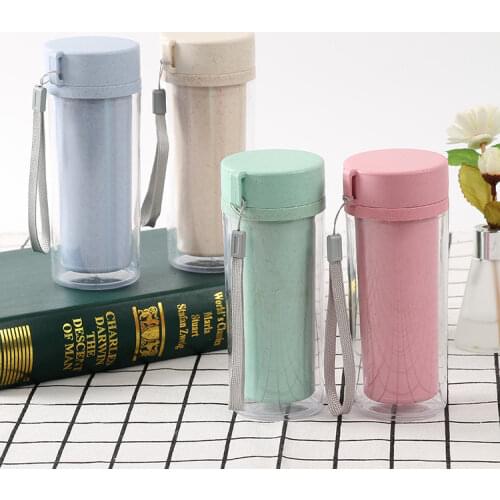 1PCS Straw wheat incense double layer PP plastic hand Water Bottles creative kitchen bar table supplies insulation Water Bottle