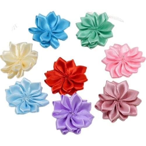10pcs 40mm Polyester Flower Heads Rosette Bow Handmade headwear DIY Hair-bow Sewing Wedding Garments Materials Accessories