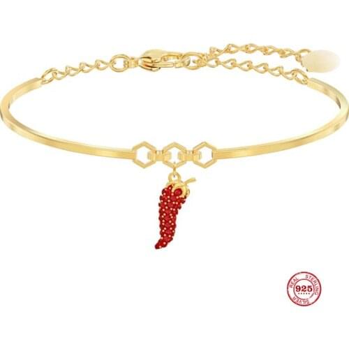 2020 New Fashion Charm Pure 925 Silver Original 1:1 Copy, Lucky Red Pepper Lively Bright Bracelet Female Luxury Jewelry Gifts