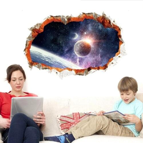 3D Wall Stickers Home Decor Planet Stars Broken Wall Decals Creative Kids Bedroom Decorative Wallpaper