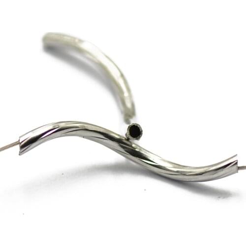 50pcs Silver Color Plated Swirl Tube Noodle Loose Beads 24mm Jewelry Making Supply