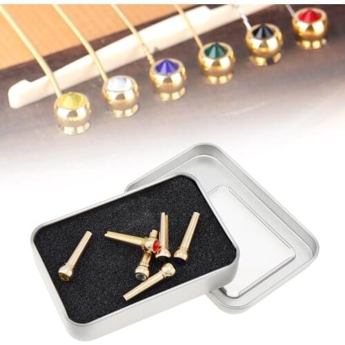 6pcs Pure Copper Brass Colorful Crystal Head Bridge Pins for Folk Acoustic Guitar With 6 colors crystal head