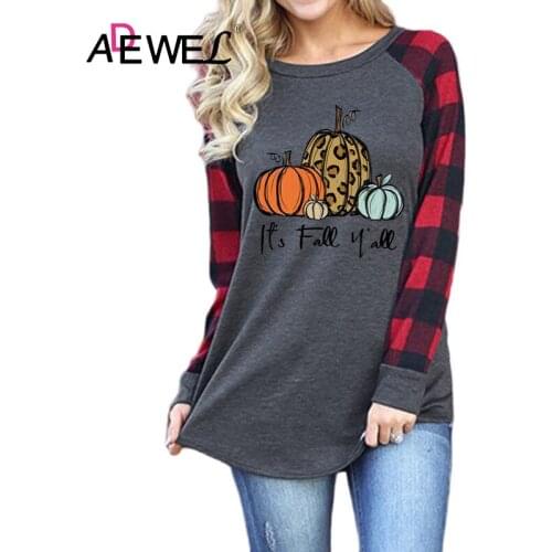 ADEWEL Autumn And Winter Halloween Pumpkin Printing Funny Woman Tops Plus Size Mujer Camisetas Oversized Femme Clothes 2XL