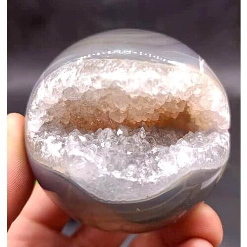 Brazilian natural quartz crystal open smile agate.Crystal hole meditation energy ball reiki ornaments raw stone treatment