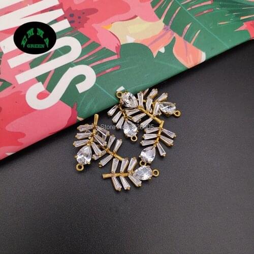 Zircon Leaf Charm Pendant 20pcs Zircons Crystal for diy Earrings Gold or Silver Plated Zircon Flowers Accessories for women