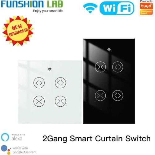 FUNSHION WiFi Smart Life Tuya 2 Gang Double Curtain Blind Switch for Roller Shutter Electric Motor With Google Home Alexa Voice
