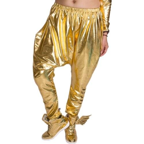 Heroprose Brand 2017 New personality Gold big crotch trousers stage performance costumes harem pants hip hop skinny pants