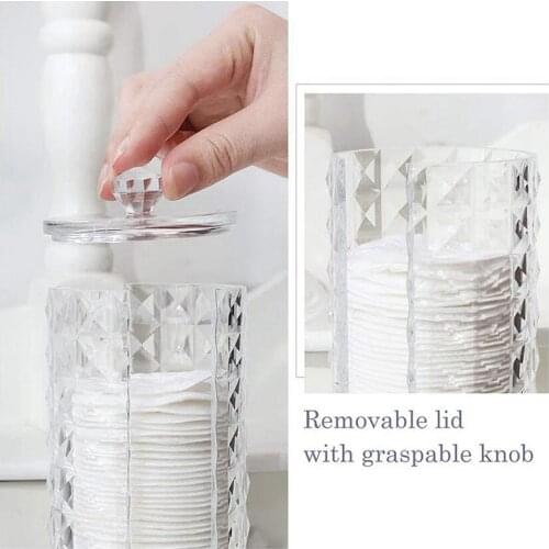 Cotton Storage Box Makeup Organizer Transparent Diamond Pattern Acrylic Bathroom Cotton Pad Holder Dustproof