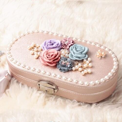 HOSENG Gold Color Metal Lock Jewelry Case With Pearl Flower Decoration Women Mom Luxury Ring Necklace Storage Box Gift HS_902