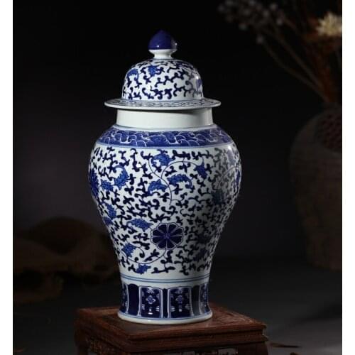 Jingdezhen ceramic Jar Decorated With Blue And White Coloured Temple jar Chinese Vintage Vase Decoration porcelain ginger jar