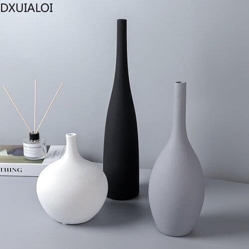 Nordic simple pure color home decoration vase ceramic ornaments soft decoration model room ceramic vase home crafts DXUIALOI