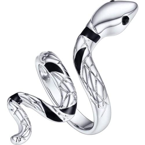 U7 Punk Metals Animal Statement Ring High Polished Two-Tone Serpent Coiled Snake Ring Adjustable Open Ring For Women R1026