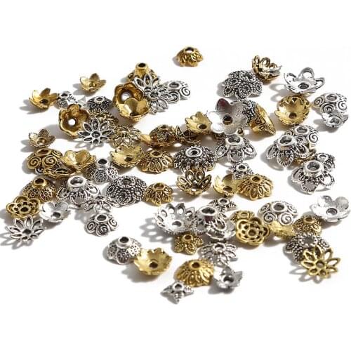 100/200pcs Mixed Tibetan Antique Silver Gold Flower Bead Caps Needlework Diy Accessories End Caps For Jewelry Making Findings