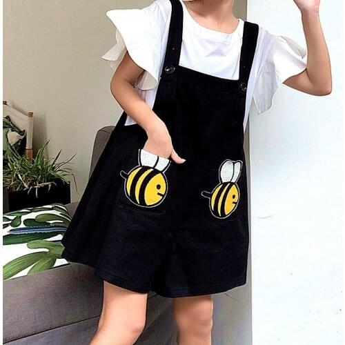 Black Jumpsuits Summer Casual Womens Flare Sleeve Blouses Tops And Bees Loose Cartoon Appliques Playsuits 2 Piece Set CC321