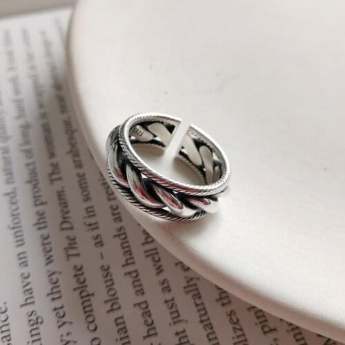 Leven Fancy 1pc 925 Sterling Silver Vintage Braided Open Ring Retro Twisted Ring Texture Creative Jewelry For Women Fine Rings