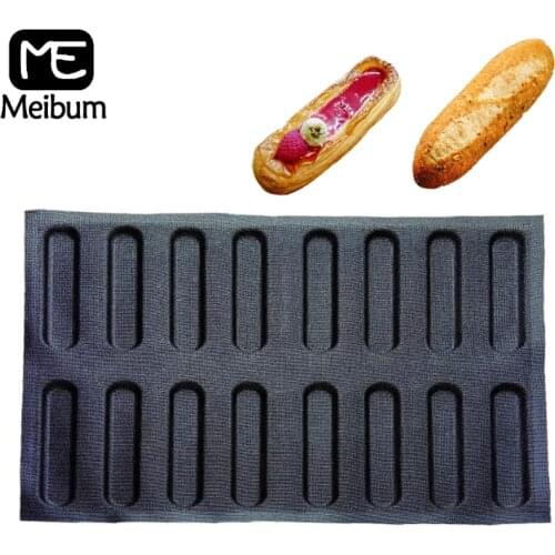 Meibum 16 Cavity Porous Silicone Bread Mold Party Long Loaf Pan Eclair Baguette Bun Mould Non Stick Bakeware Baking Tools