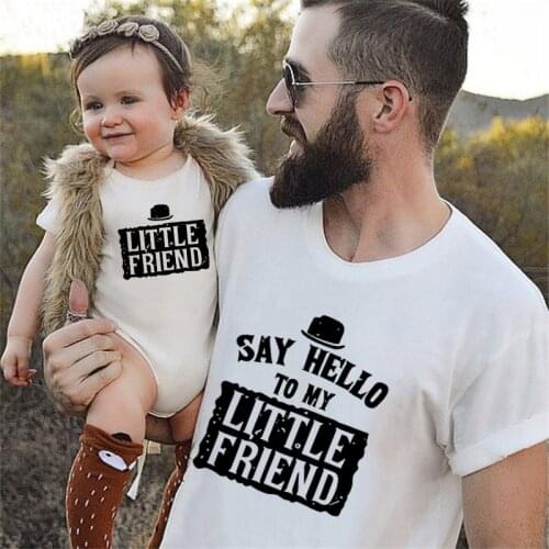 Fashion Family Matching Clothes Say Hello To My Little Friend Print T Shirts Summer Cotton Short Sleeve Funny Casual Tees