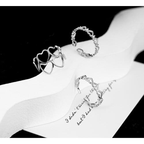 Fashion Simple Hollow Heart Rings for Women Silver Color Adjustable Fine Rings Party Jewelry Engagement Wedding Ring Gifts